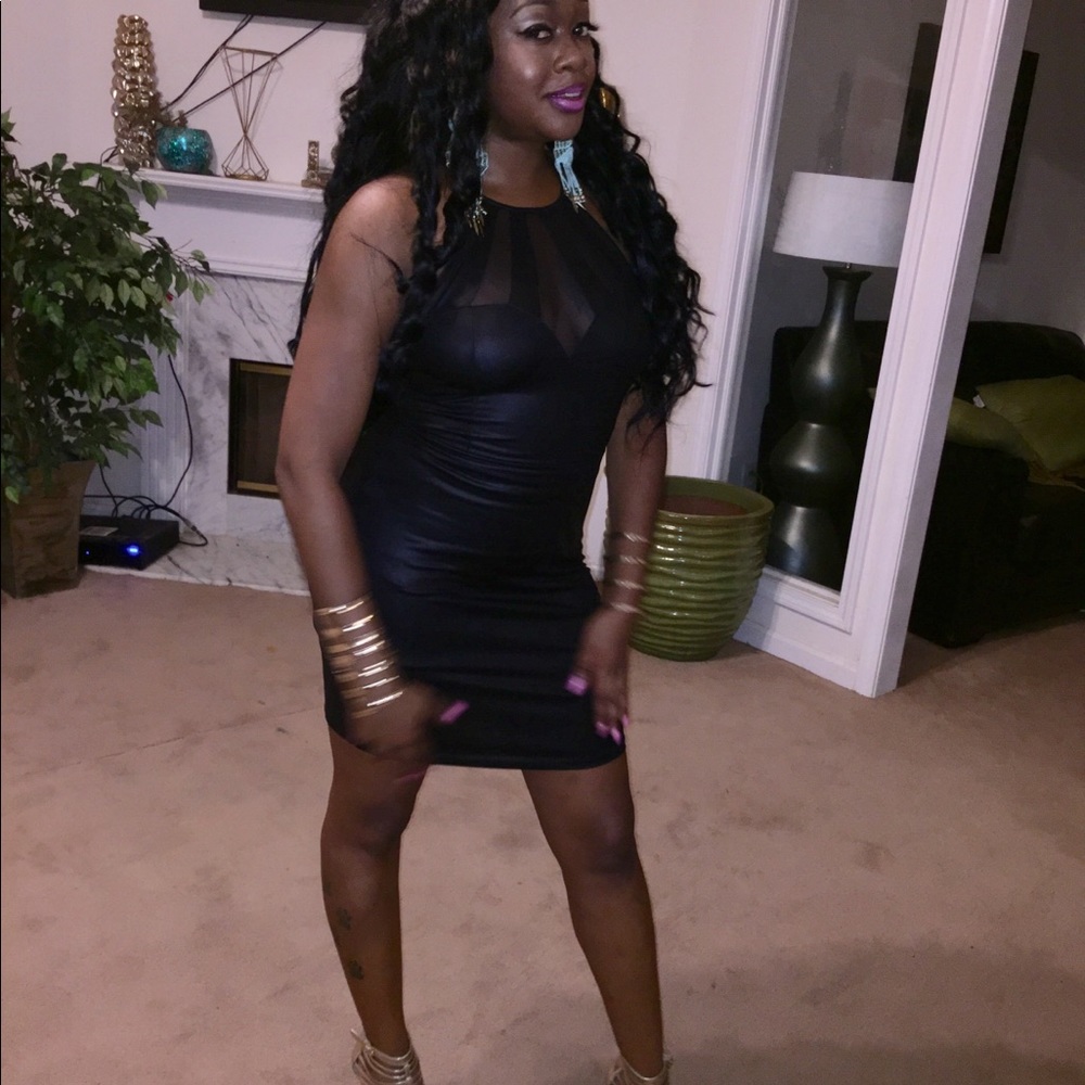 Black leather and sheer dress